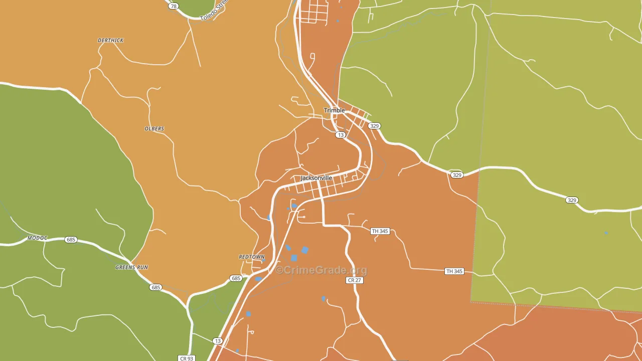 Jacksonville, OH Map of Murder Rates