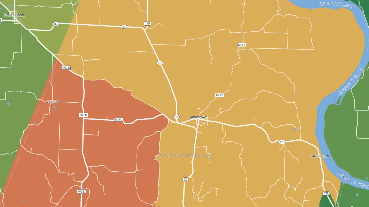 Jamestown, MO Map of Murder Rates