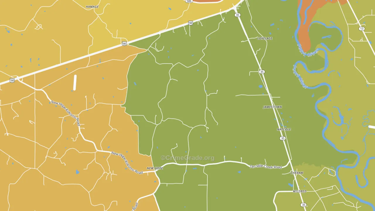 Jamestown, MS Map of Murder Rates