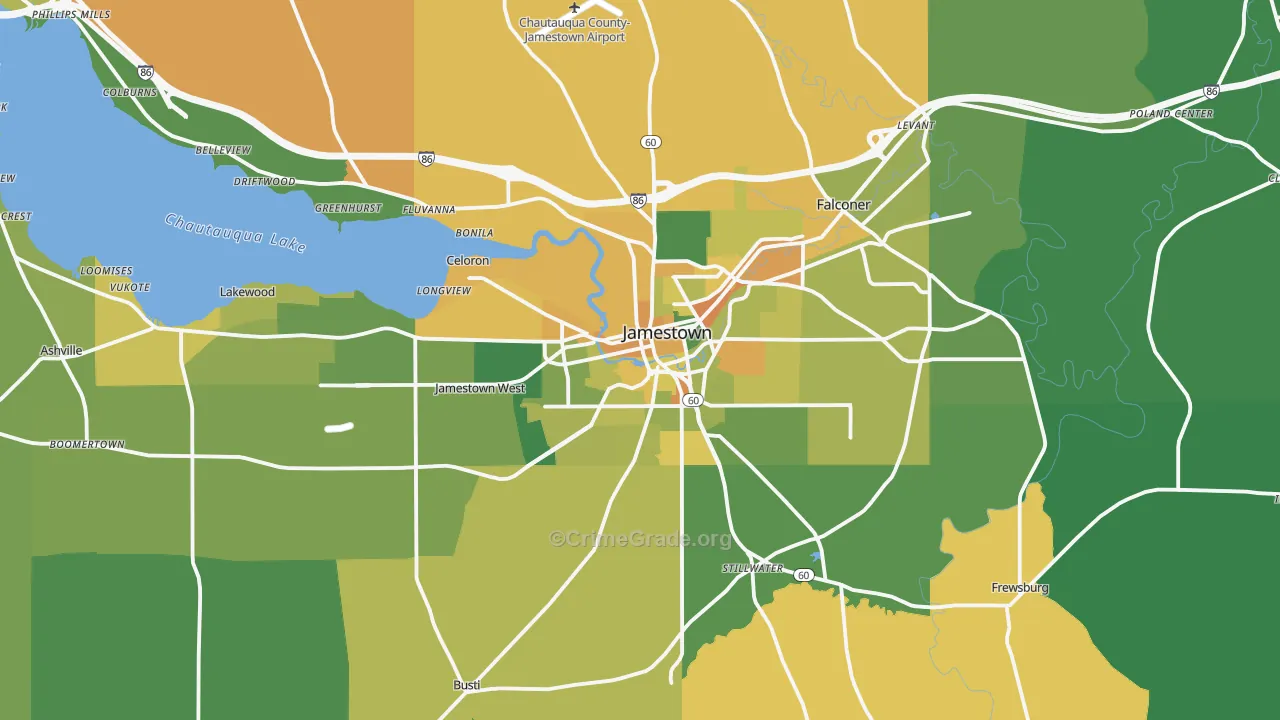 Jamestown, NY Map of Murder Rates