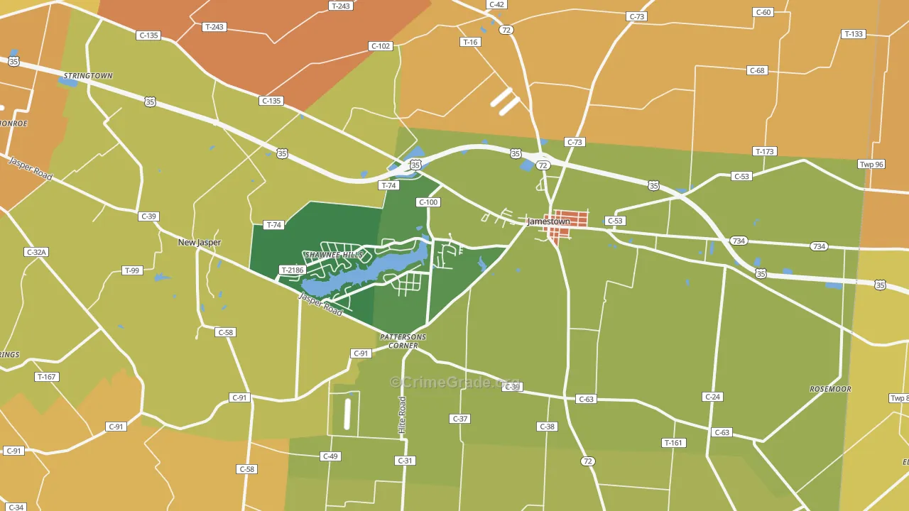 Jamestown, OH Map of Murder Rates