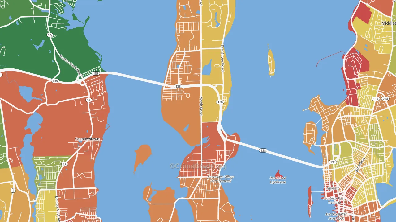 Jamestown, RI Map of Murder Rates