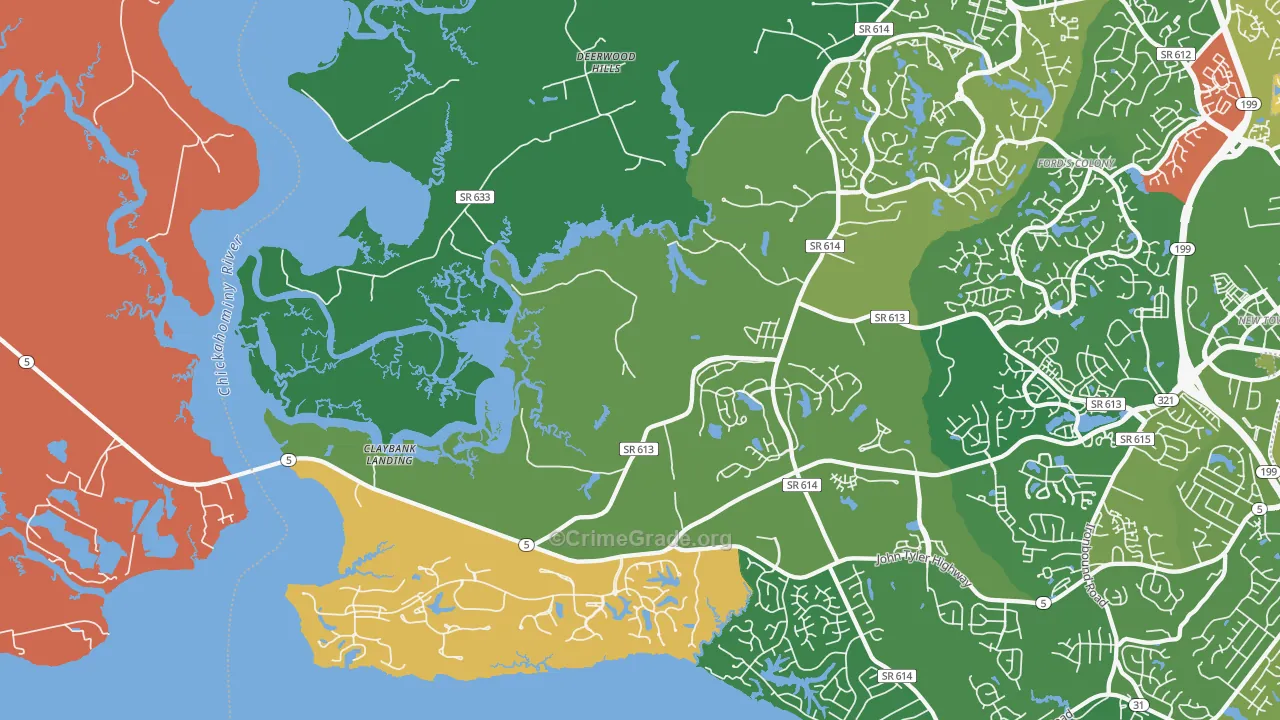Jamestown, VA Map of Murder Rates