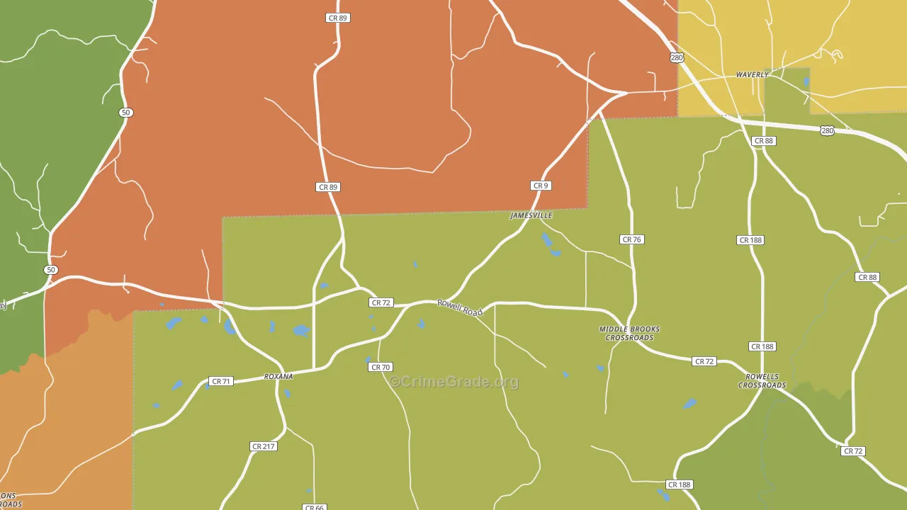 Jamesville, AL Map of Murder Rates