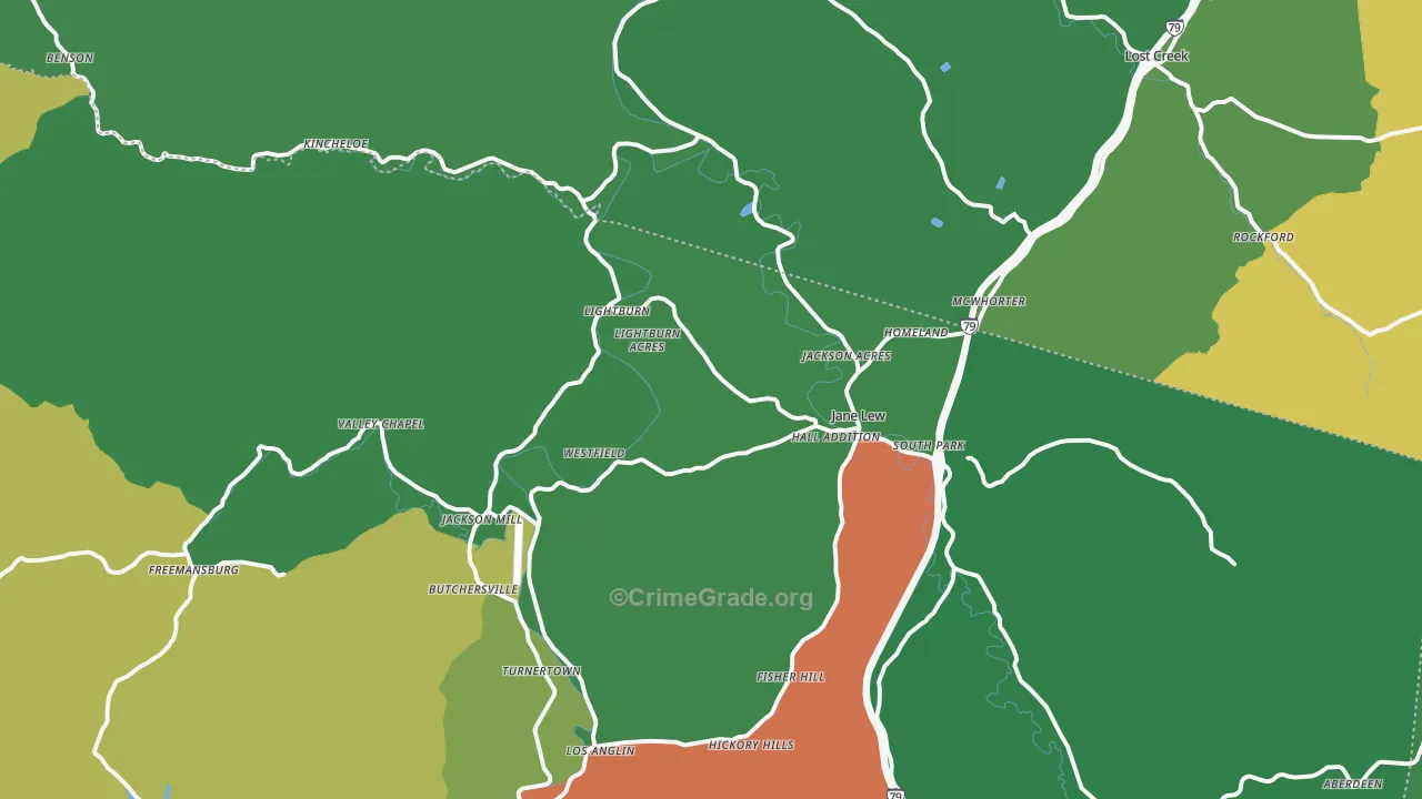 Jane Lew, WV Map of Murder Rates