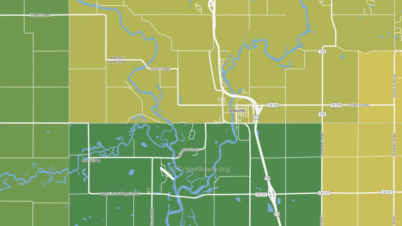Janesville, IA Map of Murder Rates