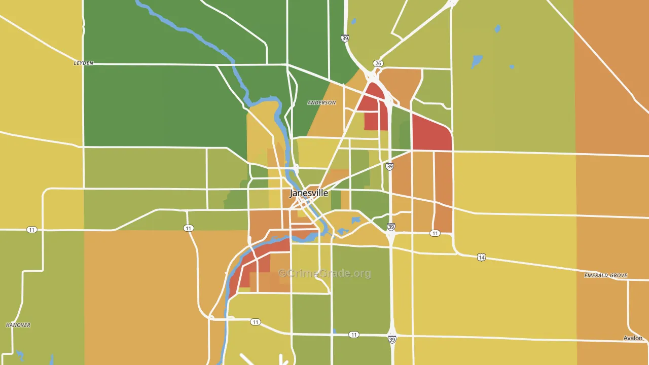Janesville, WI Map of Murder Rates