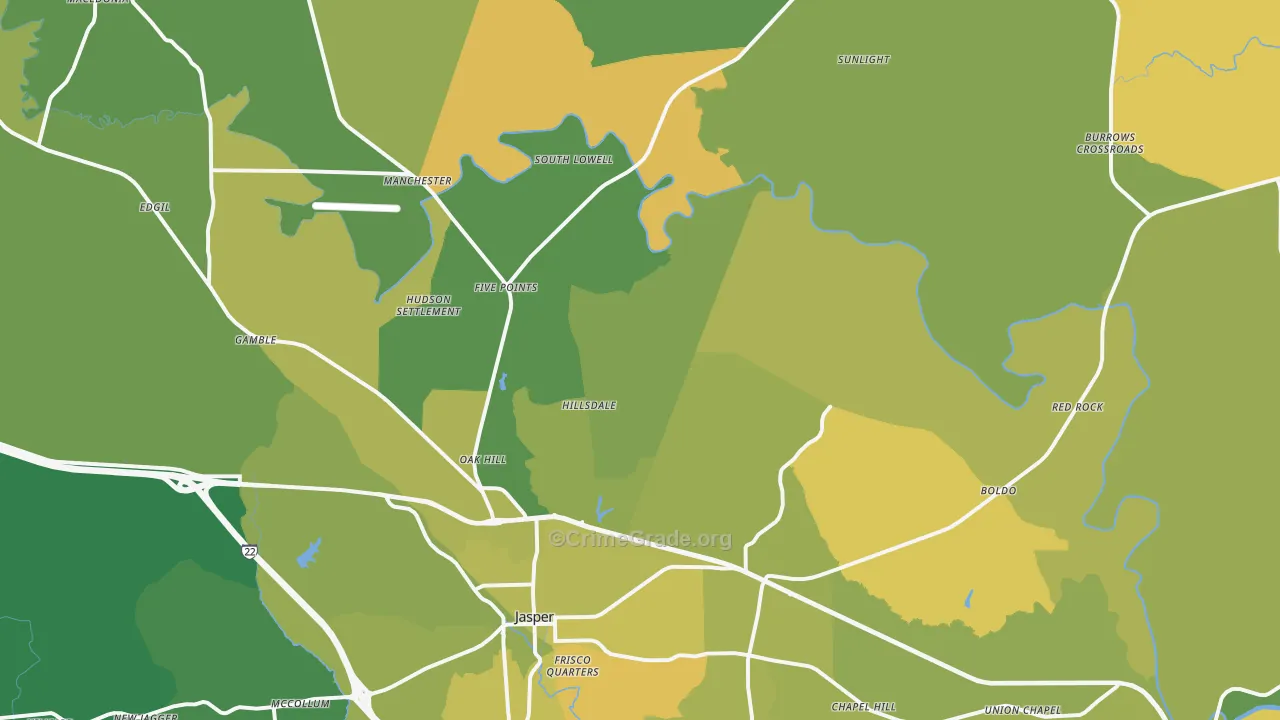 Jasper, AL Map of Murder Rates