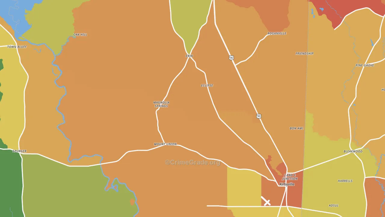 Jasper County, TX Map of Murder Rates