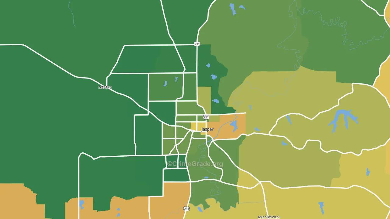 Jasper, IN Map of Murder Rates