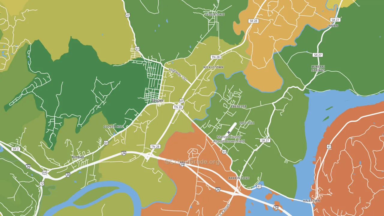 Jasper, TN Map of Murder Rates