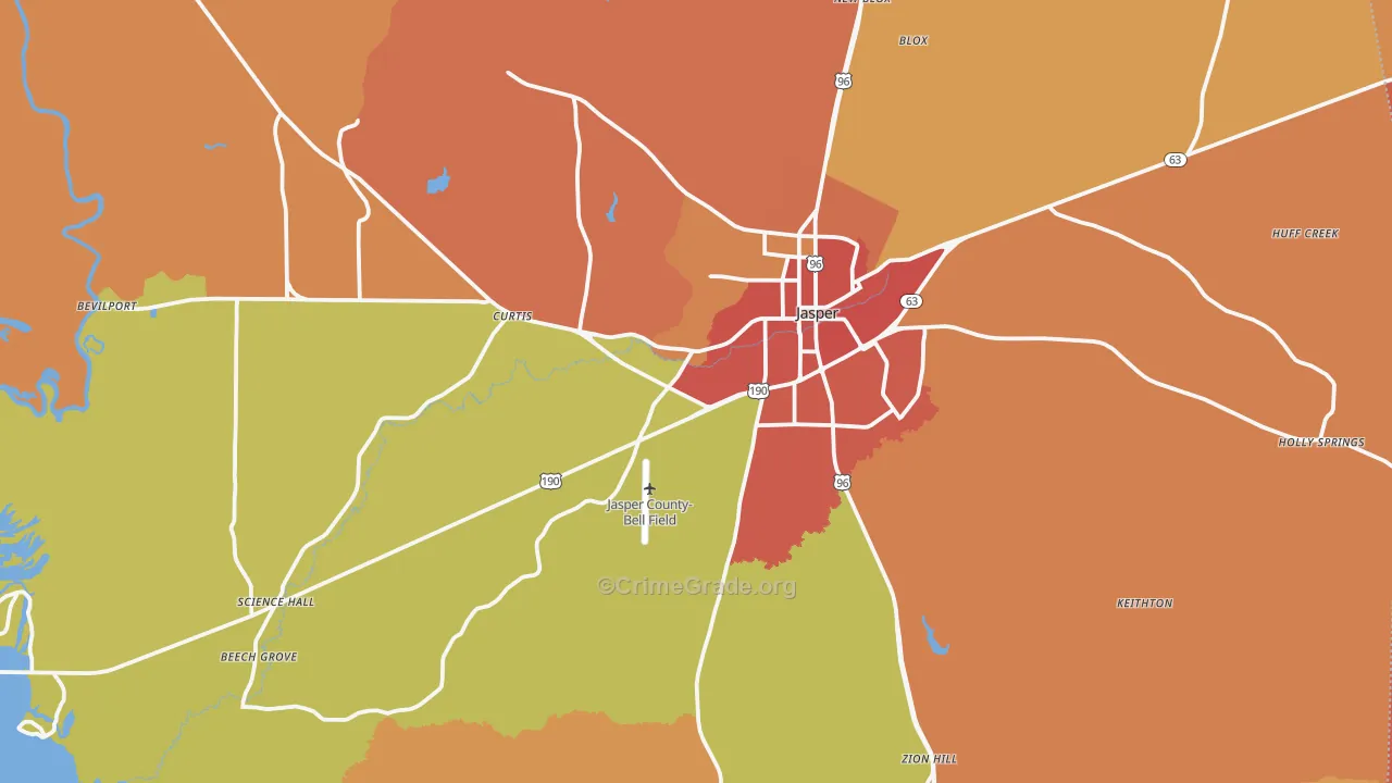 Jasper, TX Map of Murder Rates