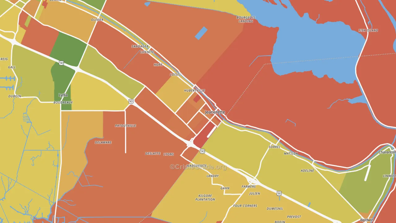 Jeanerette, LA Map of Murder Rates