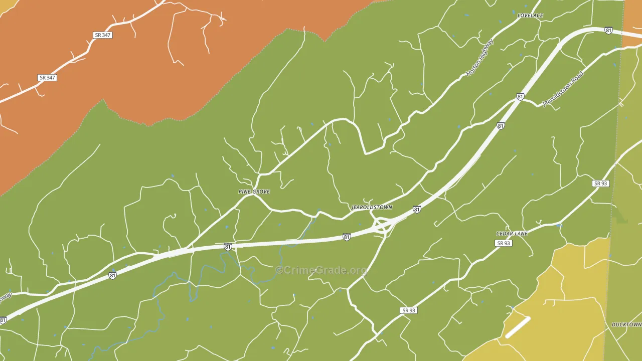 Jearoldstown, TN Map of Murder Rates