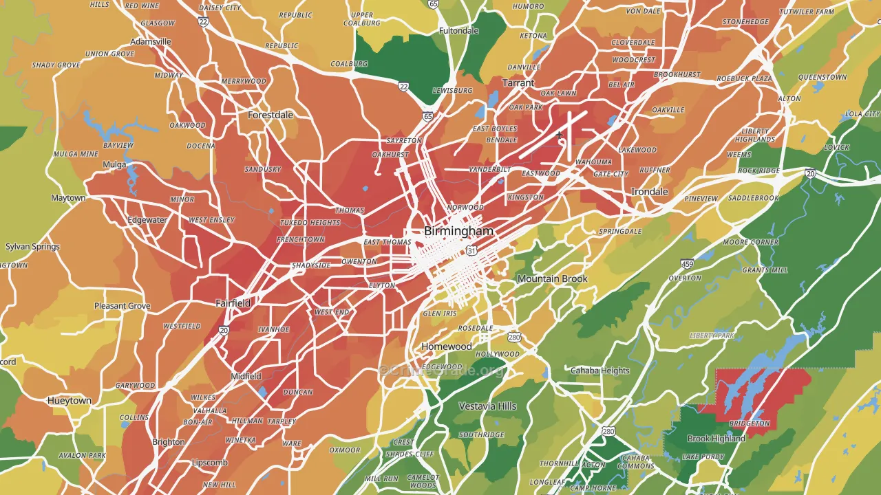 Jefferson County, AL Map of Murder Rates