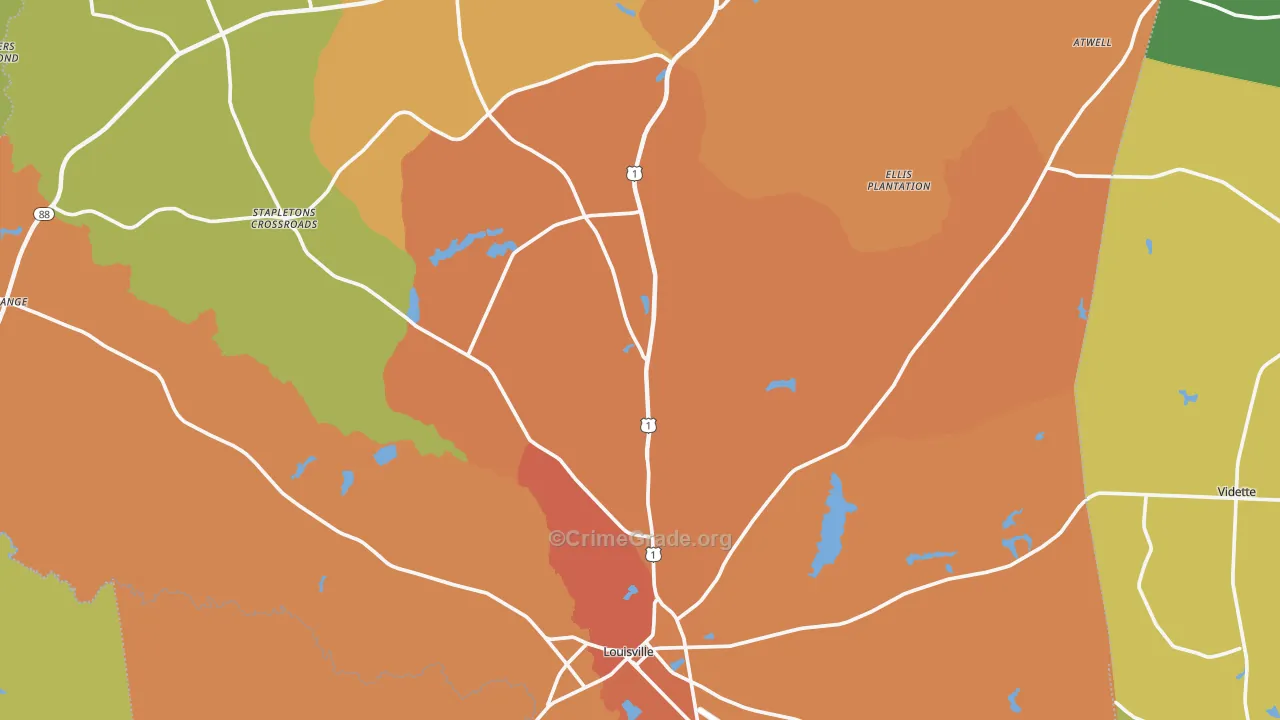 Jefferson County, GA Map of Murder Rates