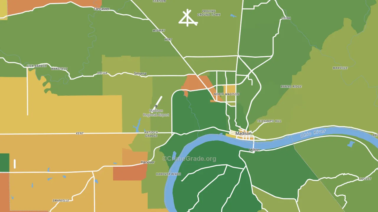 Jefferson County, IN Map of Murder Rates