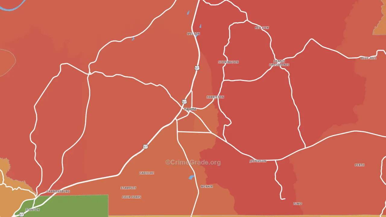 Jefferson County, MS Map of Murder Rates