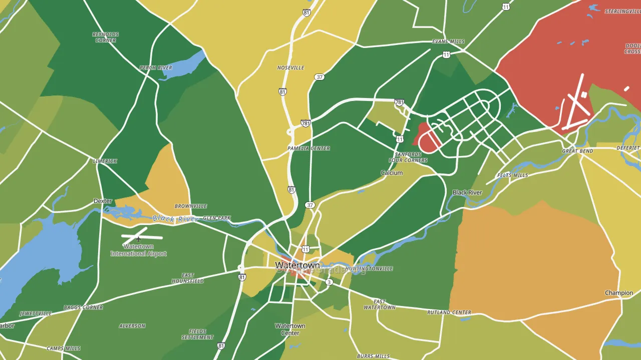 Jefferson County, NY Map of Murder Rates