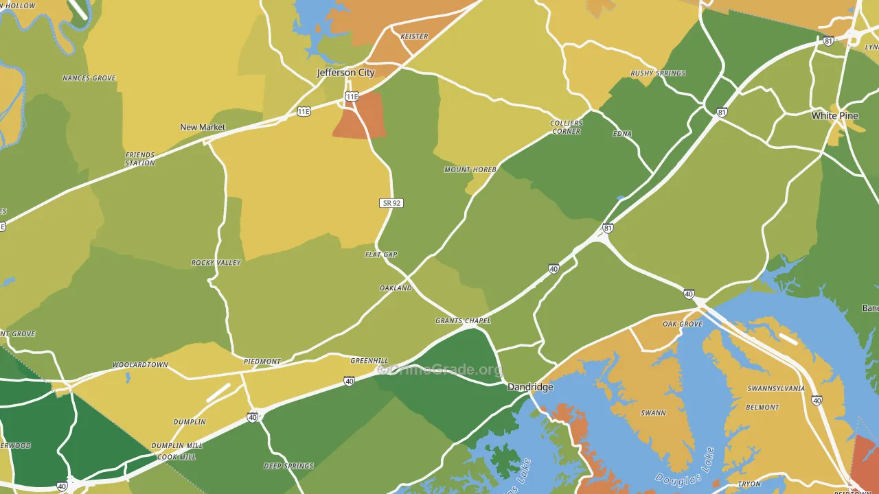 Jefferson County, TN Map of Murder Rates