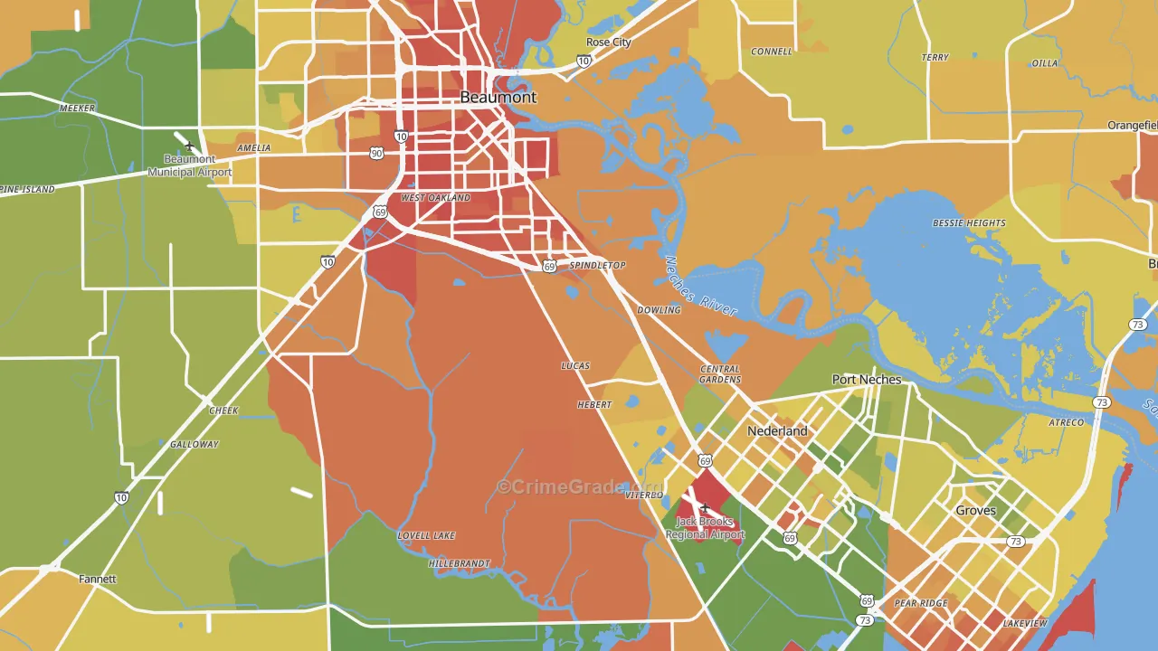 Jefferson County, TX Map of Murder Rates