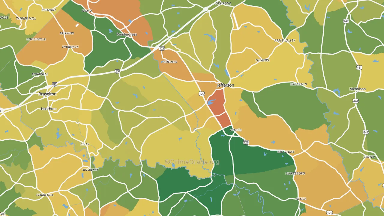 Jefferson, GA Map of Murder Rates