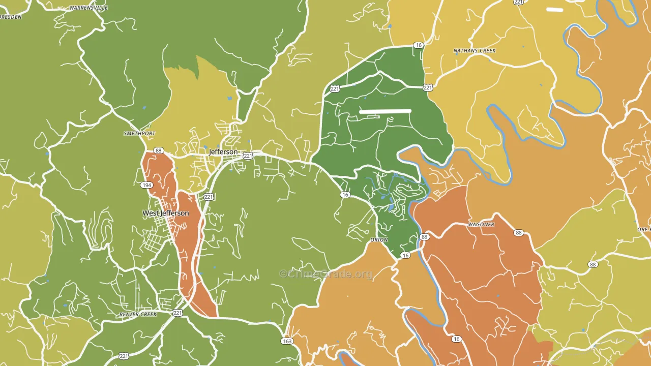 Jefferson, NC Map of Murder Rates