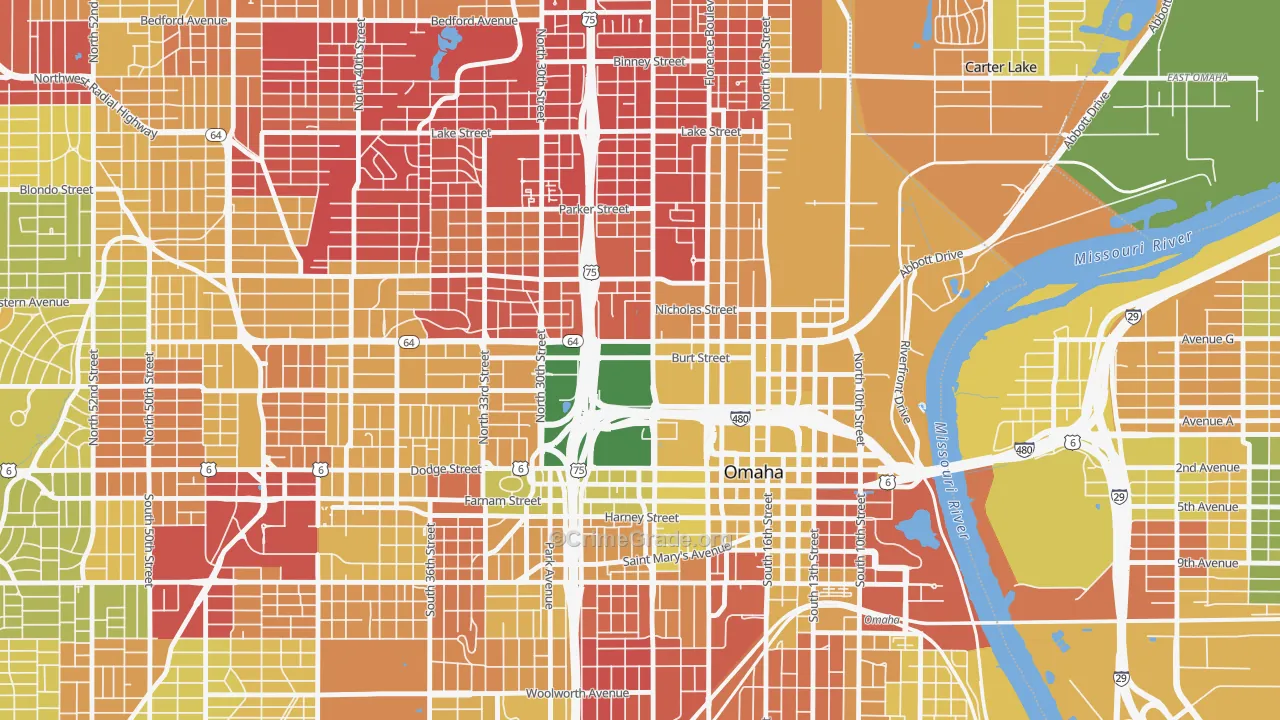 Jefferson Square, Omaha, NE Map of Murder Rates
