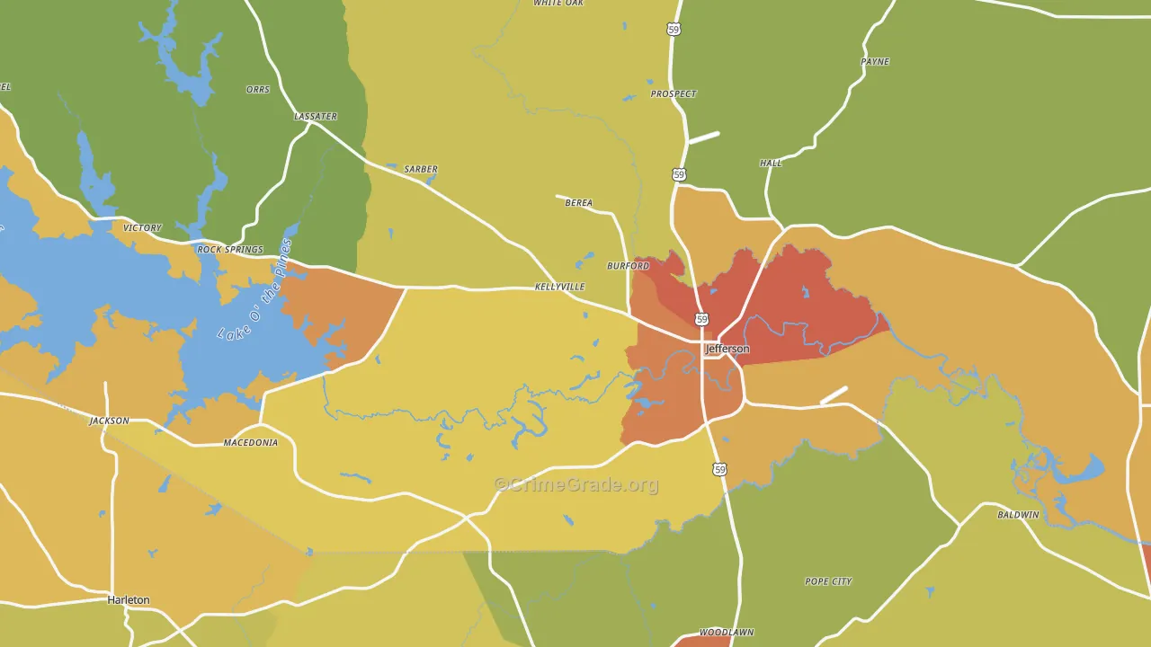 Jefferson, TX Map of Murder Rates