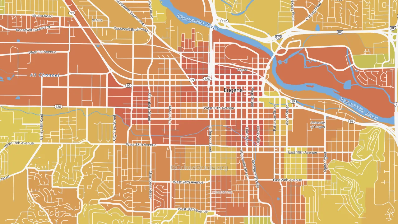 Jefferson Westside, Eugene, OR Map of Murder Rates