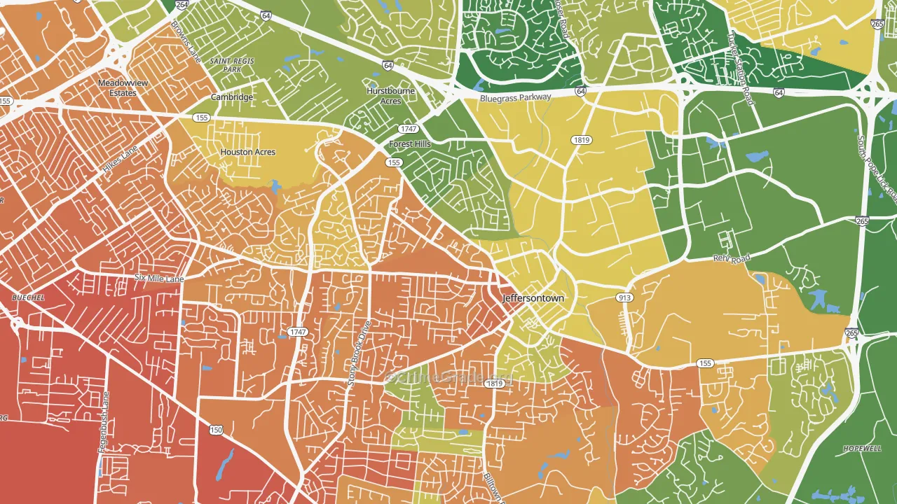 Jeffersontown, KY Map of Murder Rates