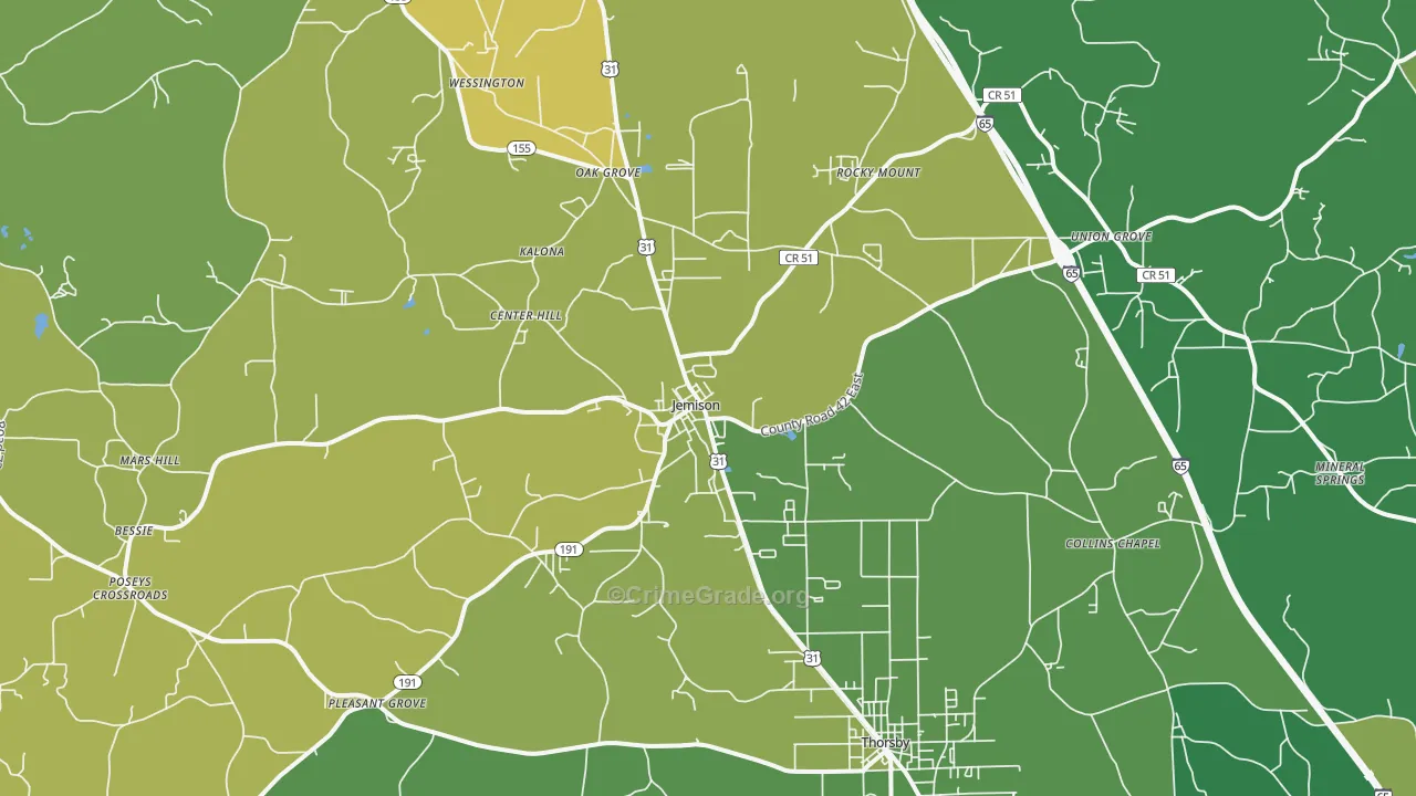 Jemison, AL Map of Murder Rates