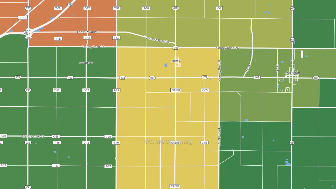 Jenera, OH Map of Murder Rates