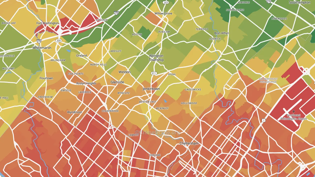 Jenkintown, PA Map of Murder Rates