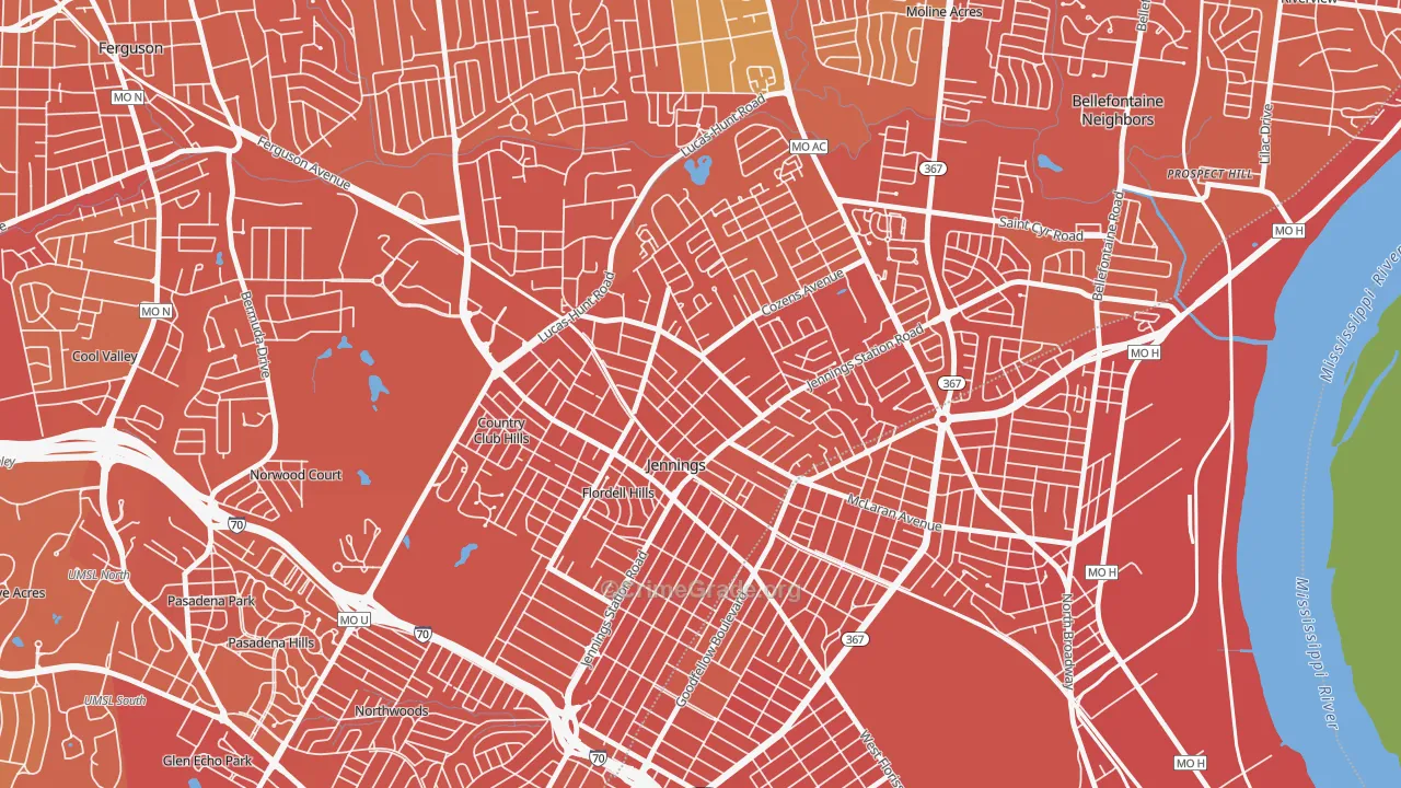 Jennings, MO Map of Murder Rates