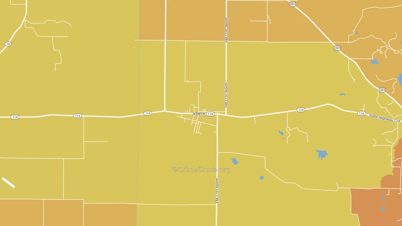 Jermyn, TX Map of Murder Rates