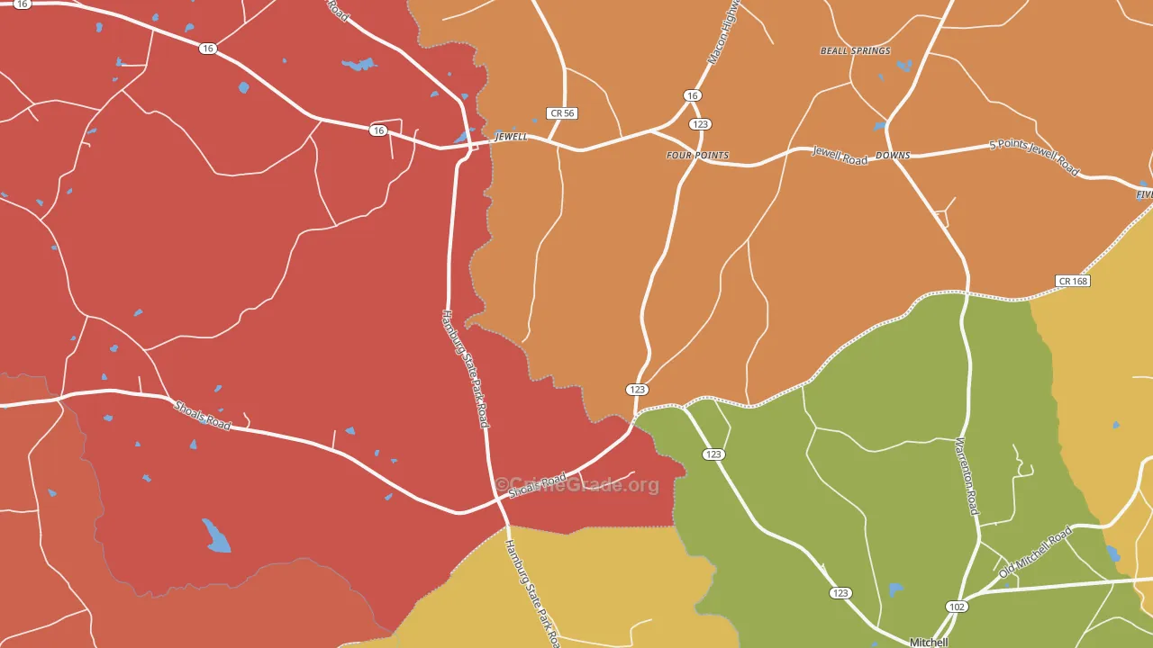 Jewell, GA Map of Murder Rates