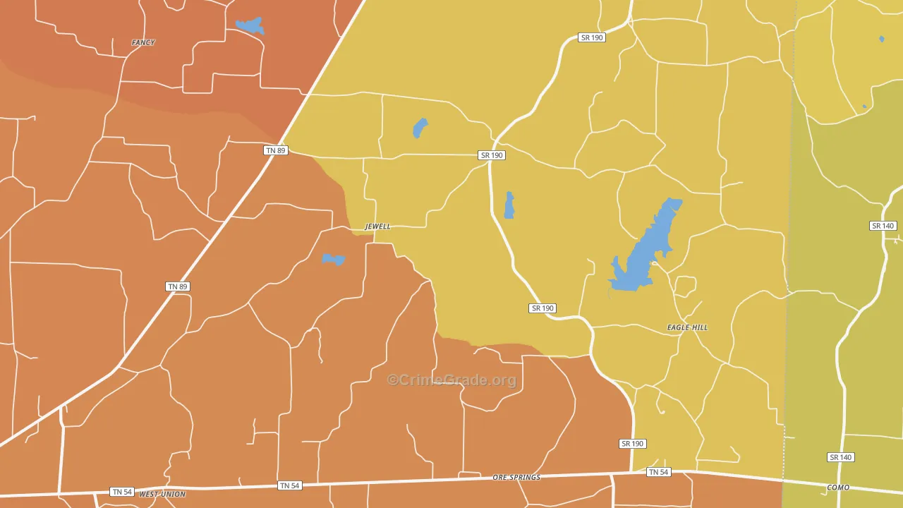 Jewell, TN Map of Murder Rates