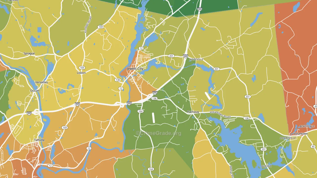 Jewett City, CT Map of Murder Rates