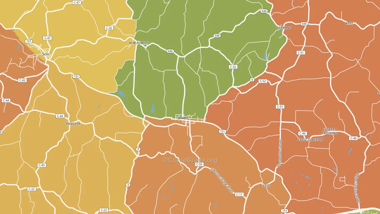 Jewett, OH Map of Murder Rates