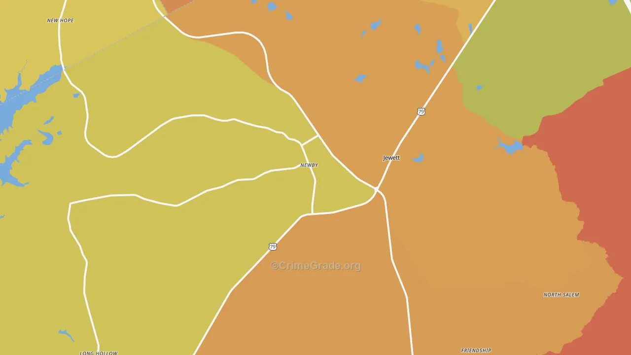 Jewett, TX Map of Murder Rates