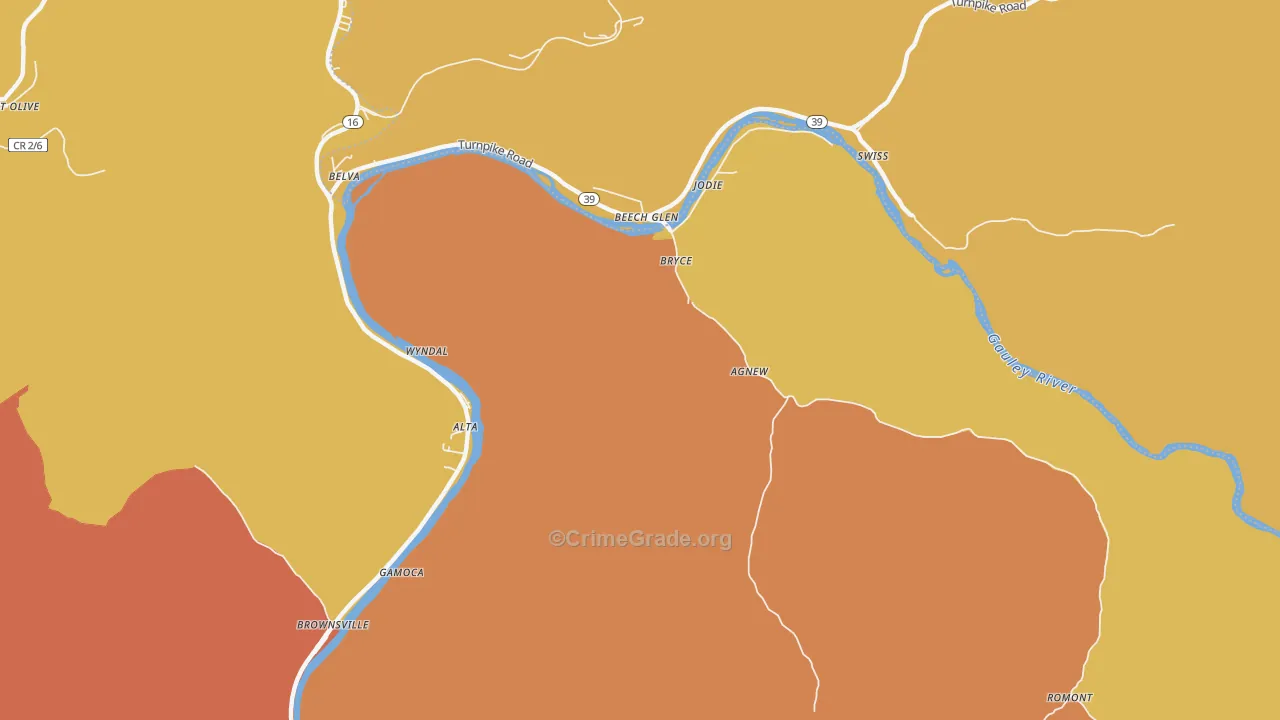 Jodie, WV Map of Murder Rates