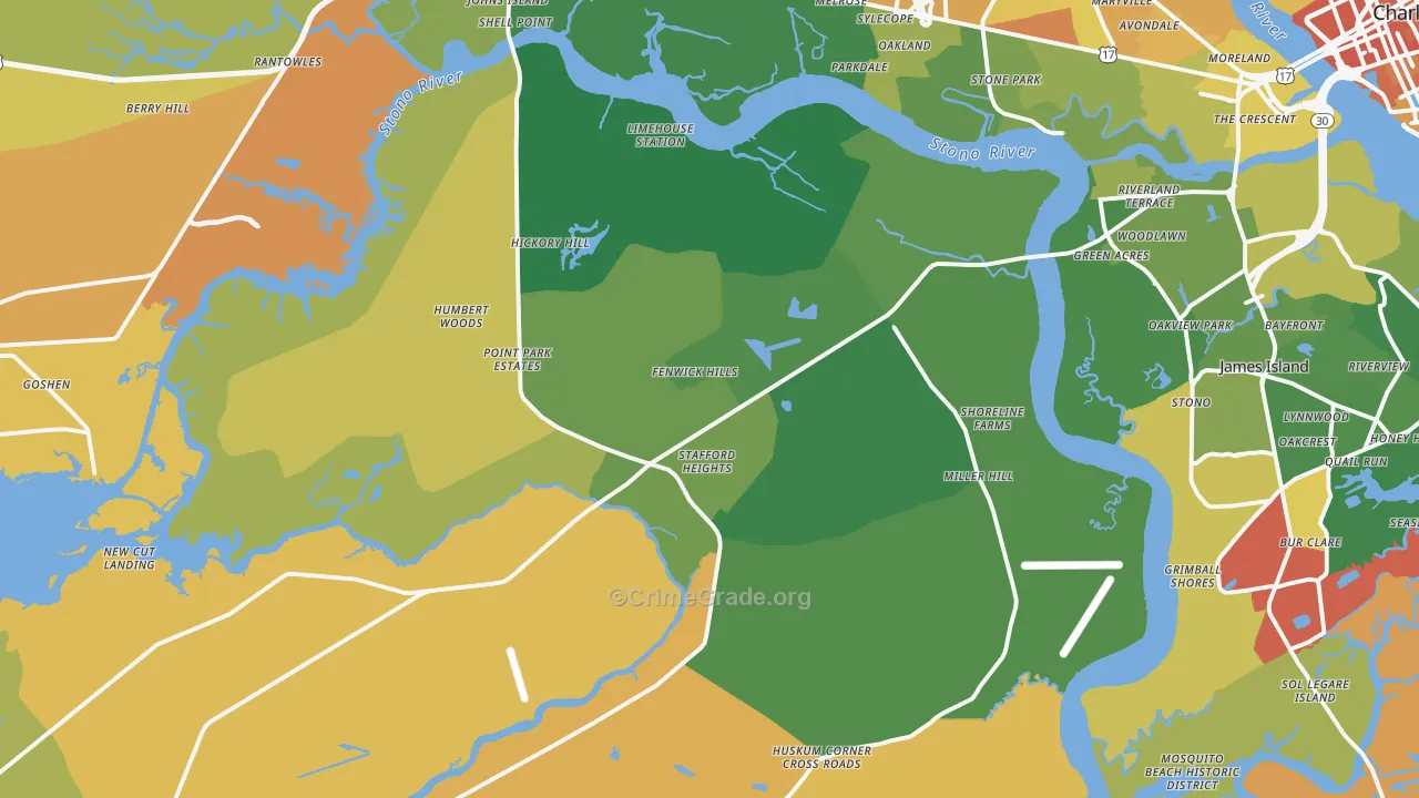 Johns Island, SC Map of Murder Rates