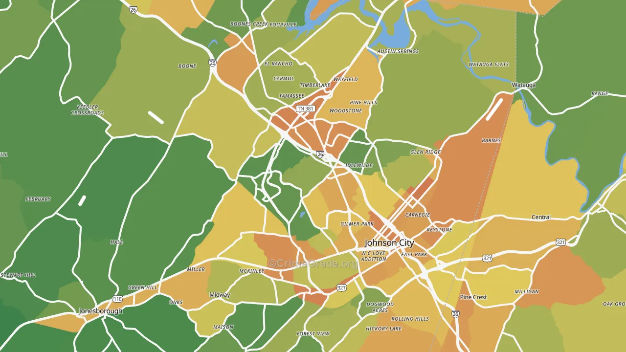 Johnson City, TN Map of Murder Rates