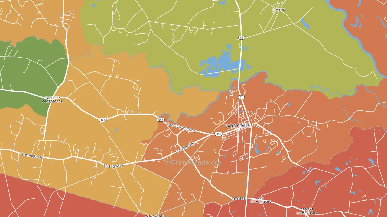 Johnsonville, SC Map of Murder Rates