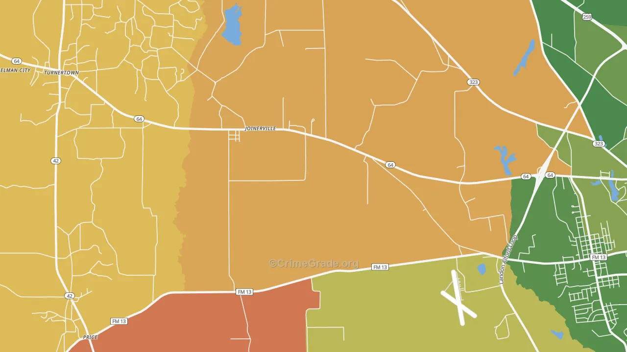 Joinerville, TX Map of Murder Rates