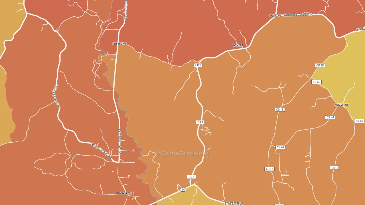 Jones, AL Map of Murder Rates