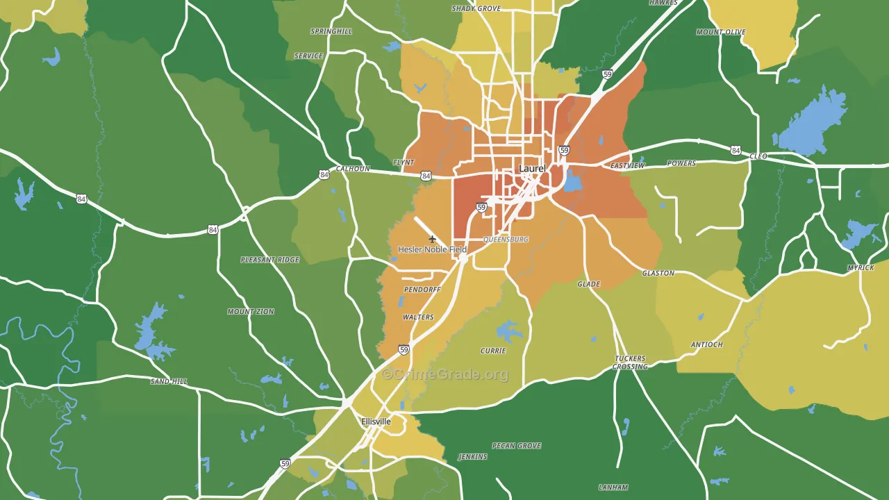 Jones County, MS Map of Murder Rates