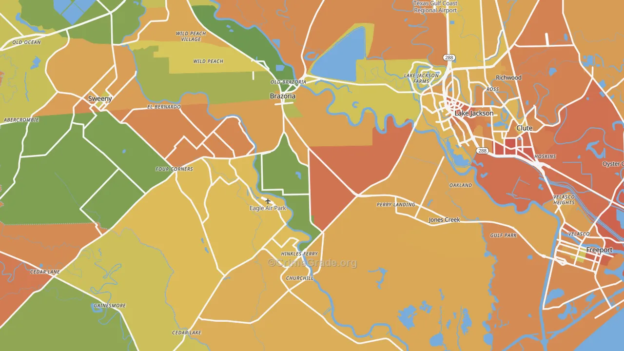 Jones Creek, TX Map of Murder Rates