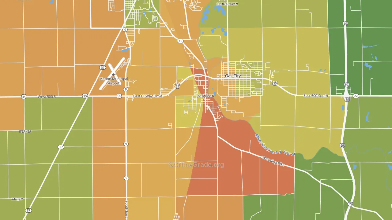 Jonesboro, IN Map of Murder Rates